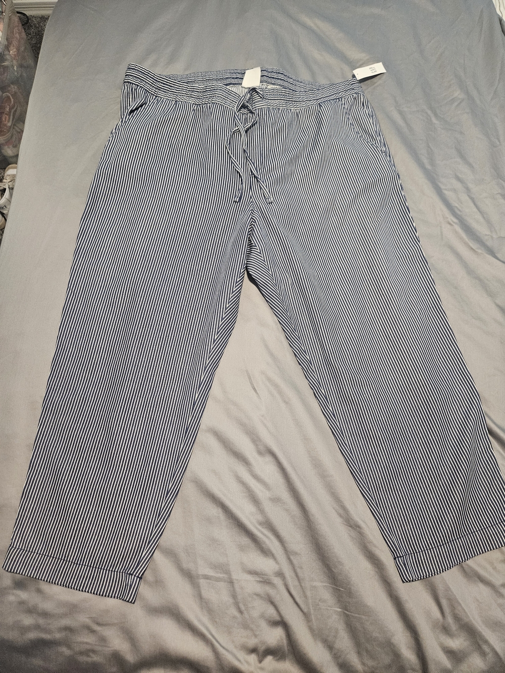 Womens Navy & White Striped Drawstring Ankle Pants